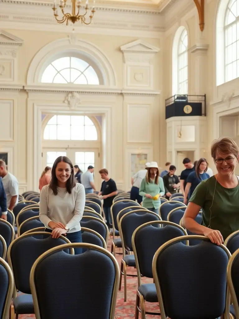 A photo of volunteers assisting with a MUSIQUES A IMAGES event, emphasizing the organization's reliance on community support and participation.
