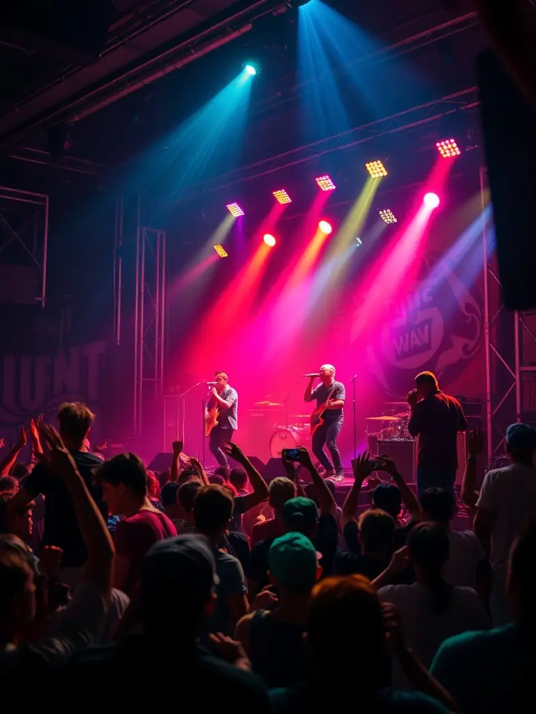 A dynamic image of musicians and visual artists performing together on stage, capturing the essence of MUSIQUES A IMAGES' interdisciplinary approach to art.